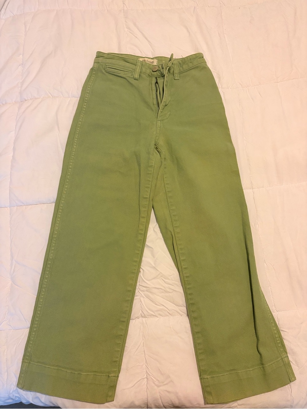 Madewell Wide-Leg High-Rise Pants - Light Olive Green